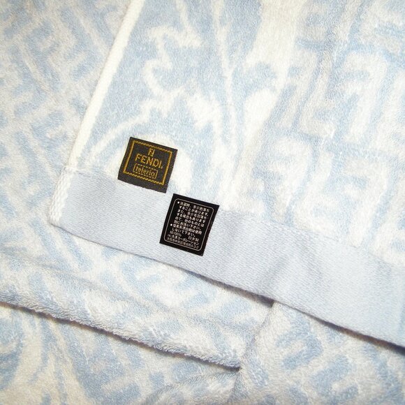 NEW FENDI Bath Towel 100% Cotton Light Blue Zucca in Box Giftable - Picture 7 of 10
